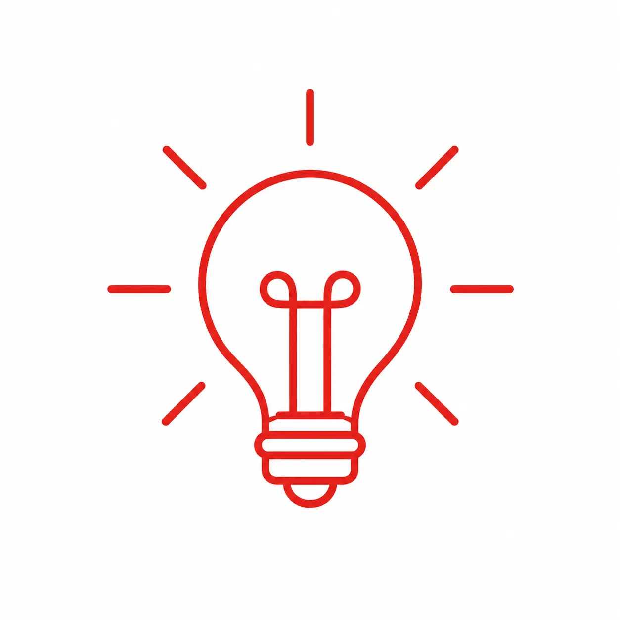 Lighting Design Service Lightbulb icon signaling an idea or insight in red lines.