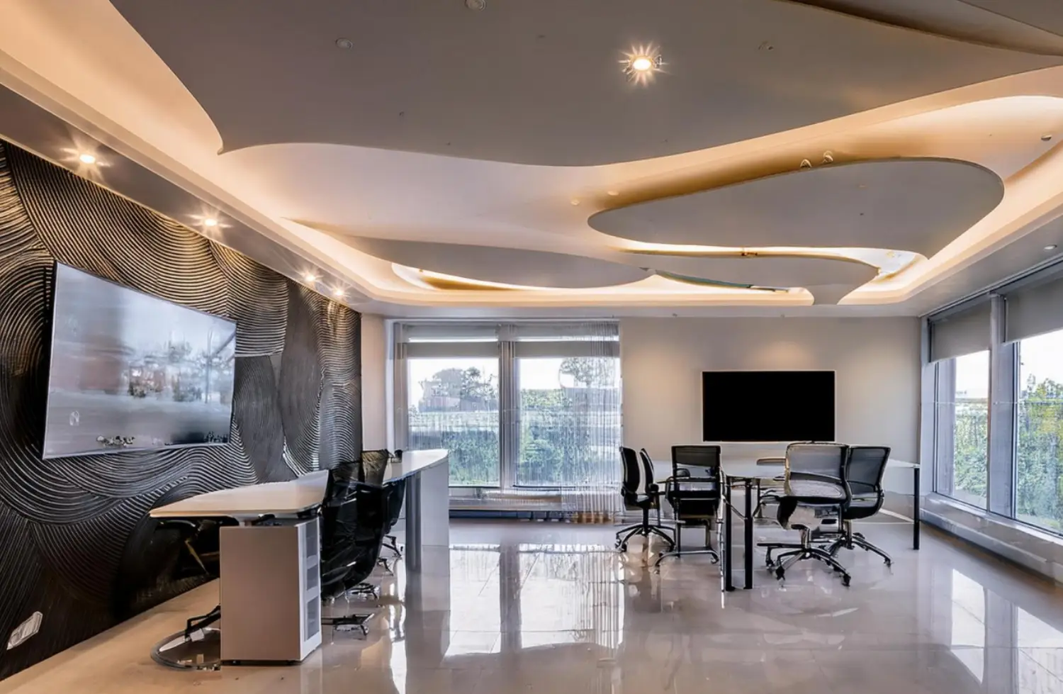 Modern Office Interior Design Delhi Modern office conference room interior design with curved ceiling and workstations